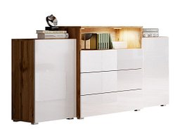 Комода со фиоки Sarasota 127 (Вотан даб + Сјајна бела)