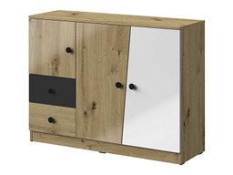 Комода Mirelbu 106 (Артисан даб + Сјајна бела + Сјајна црна)