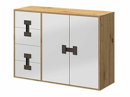 Комода со фиоки Florevi 102 (Сјајна бела + Артисан даб)