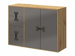 Комода со фиоки Florevi 102 (Сјајна сива + Артисан даб)