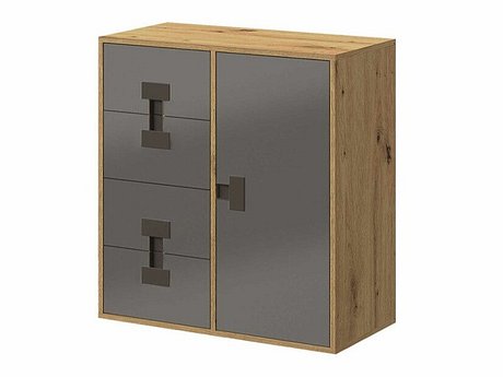 Комода со фиоки Florevi 103 (Сјајна сива + Артисан даб)