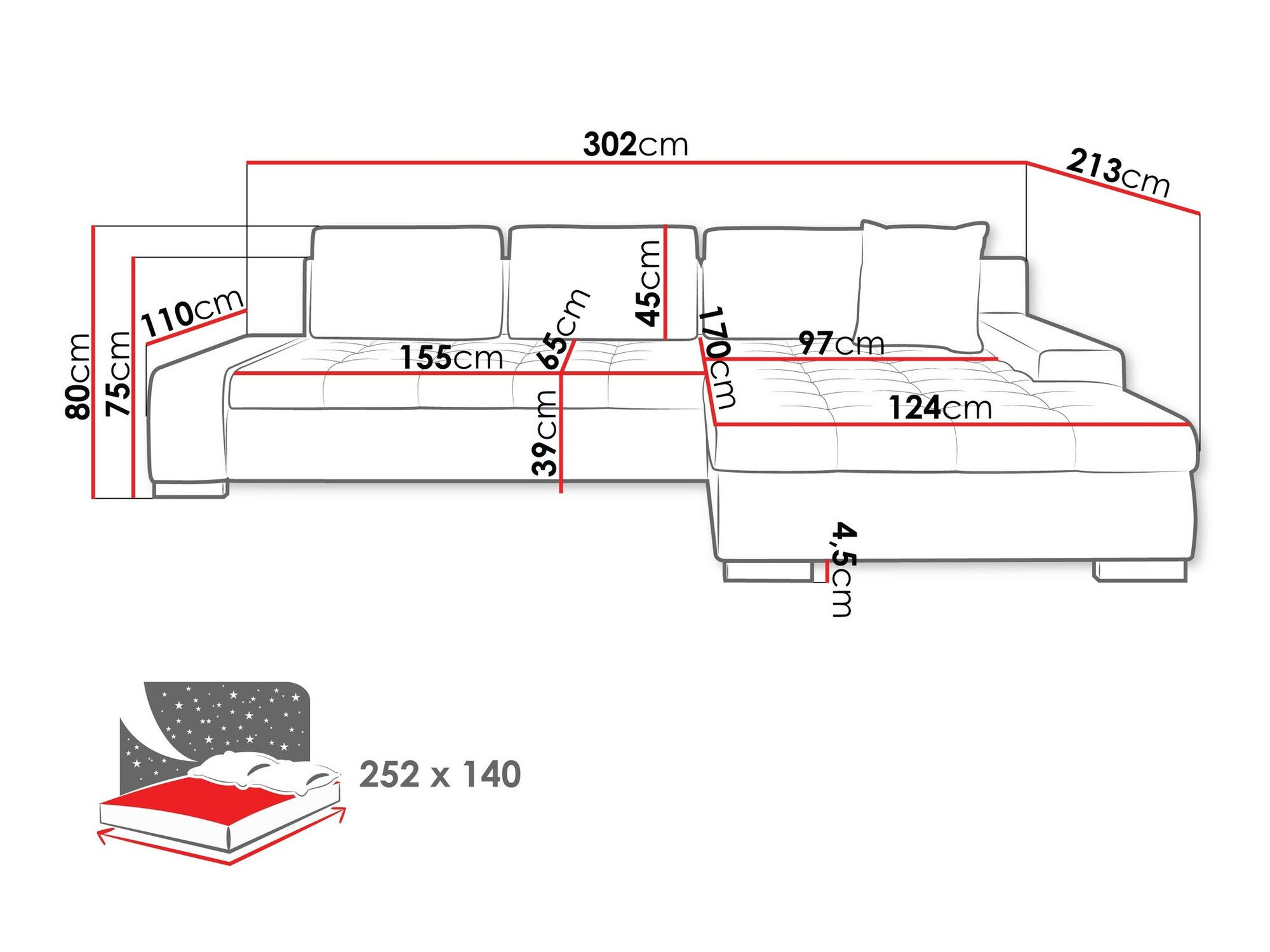 Аголна софа Comfivo Nitor II (Clara 215.02)